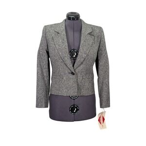Pendleton Cropped Blazer Women's Petite 8 Gray Virgin Wool Office Classic